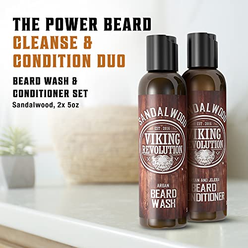 Viking Revolution Beard Wash & Conditioner Set - Sandalwood - 5 oz | Formulated with Argan & Jojoba Oils - Softens & Strengthens Beard - Sandalwood Scent - size: 5 Fl Oz (Pack of 2)