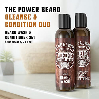 Viking Revolution Beard Wash & Conditioner Set - Sandalwood - 5 oz | Formulated with Argan & Jojoba Oils - Softens & Strengthens Beard - Sandalwood Scent - size: 5 Fl Oz (Pack of 2)