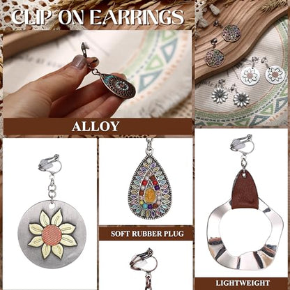 THUNARAZ Clip on Dangle Earrings for Women Trendy, Bohemian Earrings Set | 9 Pairs Non-Pierced Earrings, Lightweight Comfortable Earrings, Bohemian Drop Clip on Earrings, Hypoallergenic Earrings Set - style: Style B