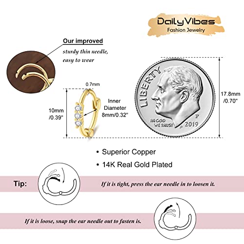 DAILY VIBES Dainty Butterfly Cross CZ Small Huggie Hoop Earrings for Women | Hypoallergenic, 14K Gold Plated Hoops, Tiny Cubic Zirconia, Cartilage Hoop Earrings for Women Trendy - color: Three Stones