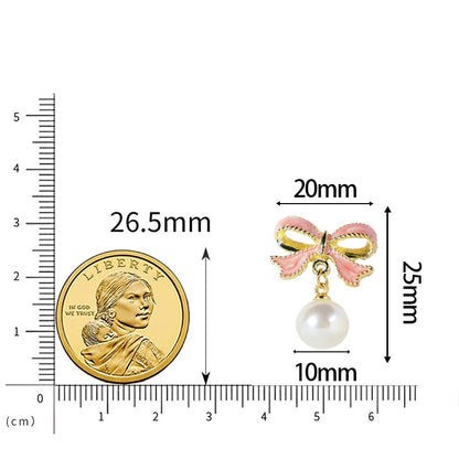 Gold Bow Earrings for Women, Long Tassel Chain Drop Earrings, Trendy Small Bow Earrings, Ribbon Waterfall Dangling Earrings, Pearl Bow Earrings, Sparkly Elegant Bowknot Preppy Jewelry Gifts for Women - color: Pink Bow-K