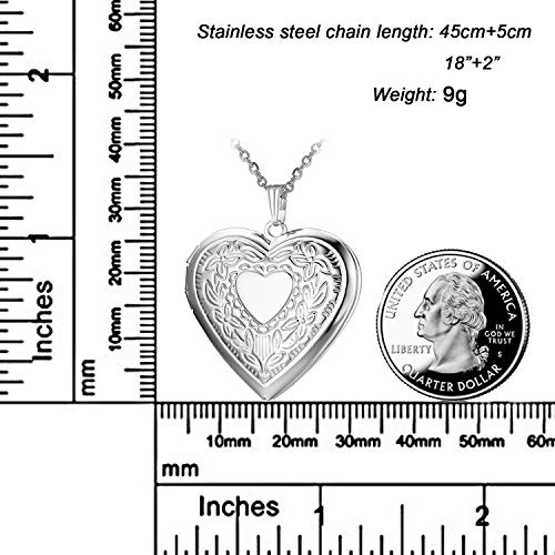 YOUFENG Oval Round Flower Locket Necklace that Holds Pictures Photo Locket Pendant - style: Heart Silver-plated