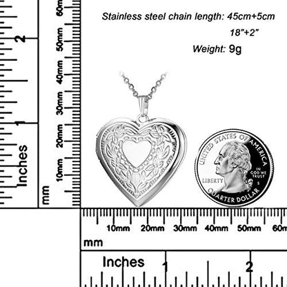 YOUFENG Oval Round Flower Locket Necklace that Holds Pictures Photo Locket Pendant - style: Heart Silver-plated