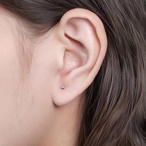 limerencia Titanium Threadless Flat Back Earrings Stud Piercing Jewelry | 20G Press Fit Titanium Push Pop in Cartilage Tragus Labret Lip Medusa Conch Piercing Jewelry Hypoallergenic for Women Men - style: 3MM Ball Silver