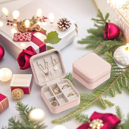 VLANDO Small Faux Leather Travel Jewelry Box Organizer Display Storage Case for Rings Earrings Necklace, Pink - color: MI. Pink