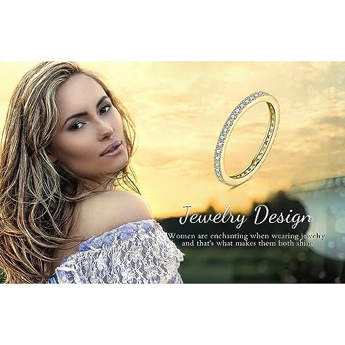 JewelryPalace 6 Stone Cubic Zirconia Half Eternity Stackable Wedding Rings for Women, 14K White Yellow Rose Gold Plated 925 Sterling Silver Promise Rings for Her, Simulated Diamond Wedding Band Ring - color: H-eternity-yellow gold plated