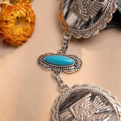 Montana West Rustic Couture's Turquoise Western Concho Chain Belt for Women | Large Western Cowgirl Metal Adjustable Boho Body Chain Belt for Dresses Jeans Country Concert - color: Brilliant Turquoise