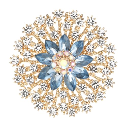 Exquisite Rhinestone Flower Brooch Pin Sparkling Crystal Sunflower Brooch Vintage Rhinestone Floral Lapel Pins Snowflake Broochs Large Wedding Bridal Dress Jewelry for Women