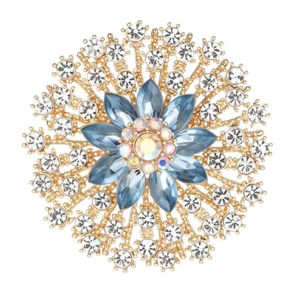 Exquisite Rhinestone Flower Brooch Pin Sparkling Crystal Sunflower Brooch Vintage Rhinestone Floral Lapel Pins Snowflake Broochs Large Wedding Bridal Dress Jewelry for Women