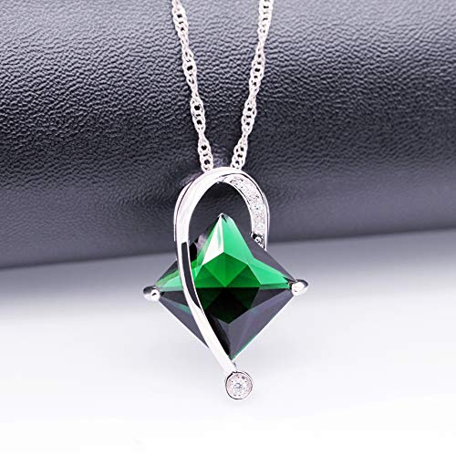 Uloveido Charm Created Topaz Big Square Crystal Necklace Matching Stud Earrings Rings Jewelry Set T295 - color: Green
