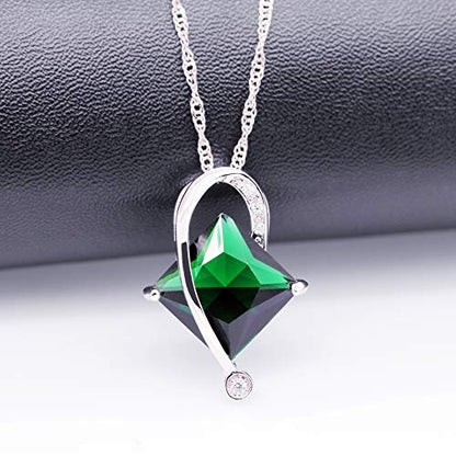 Uloveido Charm Created Topaz Big Square Crystal Necklace Matching Stud Earrings Rings Jewelry Set T295 - color: Green