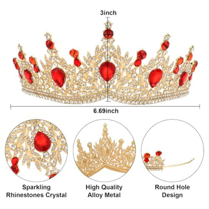 Casoty Red Crystal Tiaras and Crowns for Women, Rhinestone Queen Headband Bridal Headpieces for Wedding Birthday Prom Quinceanera Pageant Party - color: Red