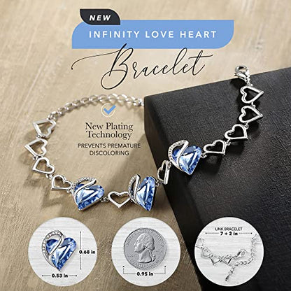 Leafael Infinity Love Heart Gift Bracelet for Women, Birthstone or Healing Stone Crystal, Silver Tone Birthday Jewelry for Her, Mom, and Wife, 7-inch Chain and 2-inch Extender - color: 03-March & December-Light Sapphire Blue