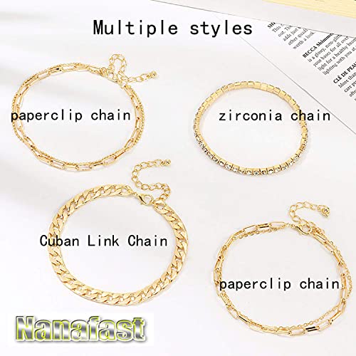 Nanafast 4-6PCS Ankle Bracelets Set for Women Gold Boho Beach Anklet Chain Adjustable Foot Jewelry for Women Extremely Simple Style - color: 4PCS