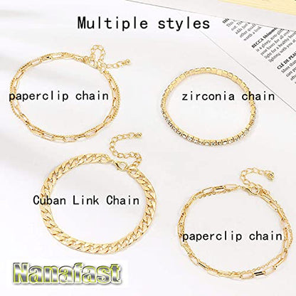 Nanafast 4-6PCS Ankle Bracelets Set for Women Gold Boho Beach Anklet Chain Adjustable Foot Jewelry for Women Extremely Simple Style - color: 4PCS