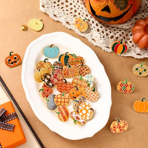30/60 Pcs Cute Enamel Pins Bulk Plant Flower Animal Halloween Gothic Fall Pumpkin Cartoon Lapel Pin Brooches Jewelry Gift for Backpack Clothes Hats Accessories - style: Pumpkin