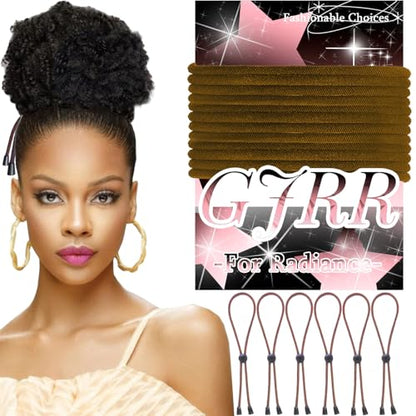 6pcs Brown Adjustable Hair Ties - Long, Extra Length Scrunchies for Thick Hair, Afro Puffs & Ponytails - One Handed Use - color: Brown