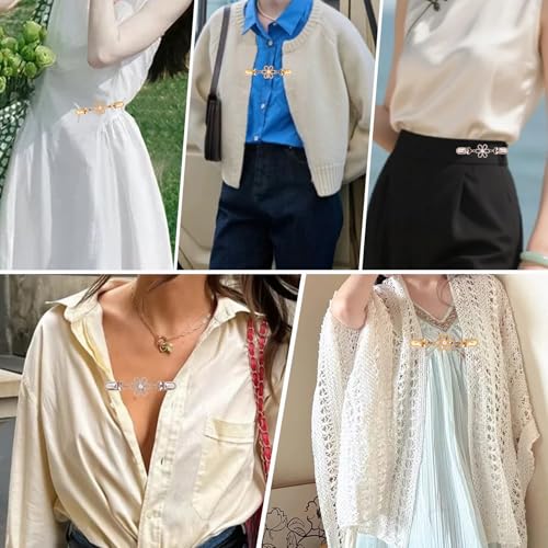 2 PCS Waist Cincher Clips Dress Clips Back Cinch for Shawl Cardigan Sweater Clothes Shirt Tightener Clip(Silvery Golden) - color: Color Flower Style