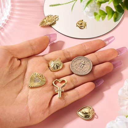 Cheriswelry 18K Gold Plated Heart Pendants Golden Heart Dangle Earring Charms Necklace Pendants Bracelet Keychain Charm Mini Hang Ornament for DIY Craft Jewelry Making - color: 18K Gold Plated E