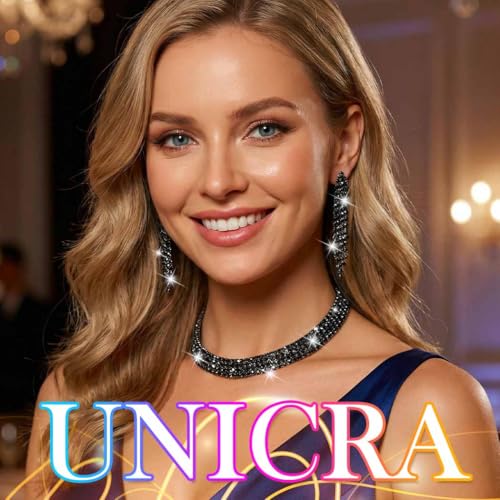 Rhinestone Bridal Wedding Jewelry Sets Silver Choker Necklace Earrings Set Prom Formal Costume Jewelry Set for Women and Brides - color: Black