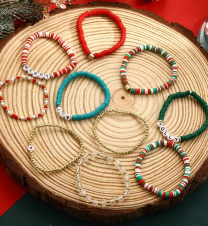 iF YOU 13pcs Boho Brown Gold Beaded Stretch Bracelets for Women, Heishi Clay Surfer Stackable Bracelet Stacks Summer Beach Jewelry - style: Red & Green Clay Bracelets