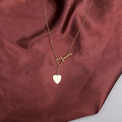 18K Gold Plated Stainless Steel Bee Honeycomb Pendant Necklace, Adjustable Y Lariat Conch/Guitar/Horseshoe Necklace for Women - color: Gold, style: Guitar