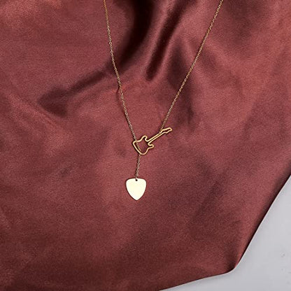 18K Gold Plated Stainless Steel Bee Honeycomb Pendant Necklace, Adjustable Y Lariat Conch/Guitar/Horseshoe Necklace for Women - color: Gold, style: Guitar