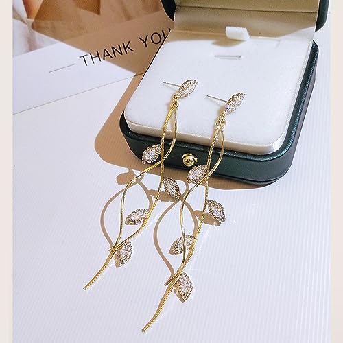 Crystal Wedding Earrings for Bridal Bridesmaid,Bride Drop Earrings Gold Chandelier Dangle Earrings for Women,Cubic Zirconia Rhinestone Dangling Earrings Prom Party Jewelry Gifts - color: Gold