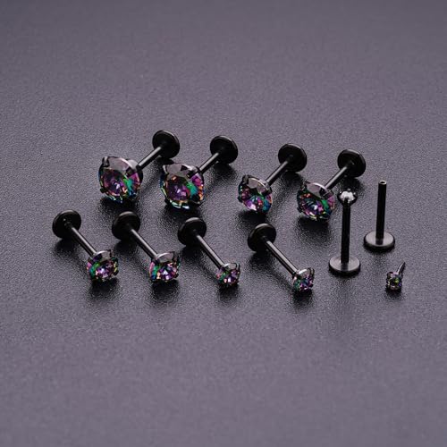 20G 18G 16G Push in Threadless Nose Stud Rings for Women Men Surgical Steel Tragus Earrings Flat Back Nose Studs CZ Cartilage Earrings 6mm 8mm Labret Studs Monroe Lip Piercing Jewelry - color: 2/ 3/ 4/ 5/ 6mm RQ CZ/ 6mm Bar/ Black/ 10Pcs, size: 16G