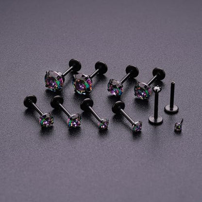 20G 18G 16G Push in Threadless Nose Stud Rings for Women Men Surgical Steel Tragus Earrings Flat Back Nose Studs CZ Cartilage Earrings 6mm 8mm Labret Studs Monroe Lip Piercing Jewelry - color: 2/ 3/ 4/ 5/ 6mm RQ CZ/ 6mm Bar/ Black/ 10Pcs, size: 16G