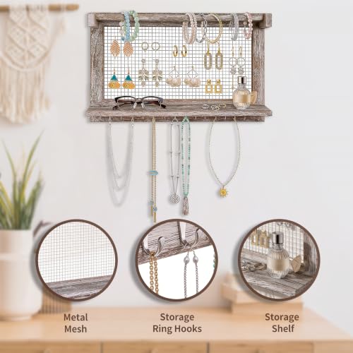 Jerry & Maggie Wall Mounted Jewelry Organizer, Wooden Necklace Holder Hanger with Hooks, Wall Jewelry Organizer Wall Mount for Necklace Display (1 Pack) - color: 1 Pack