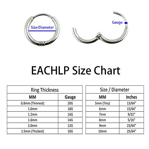 EACHLP Tiny Hoop Earrings 18K Real Gold Plating Surgical Steel Unisex - style: 10MM Hoops