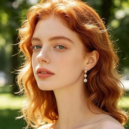 Long Chain Pearl Dangle Earrings for Women | 4Pcs Pearls, 14K Gold Plated, Dainty Tassel Drop, Lightweight Pearl Dangly Earring, Wedding Jewelry Gifts - color: Gold-Large