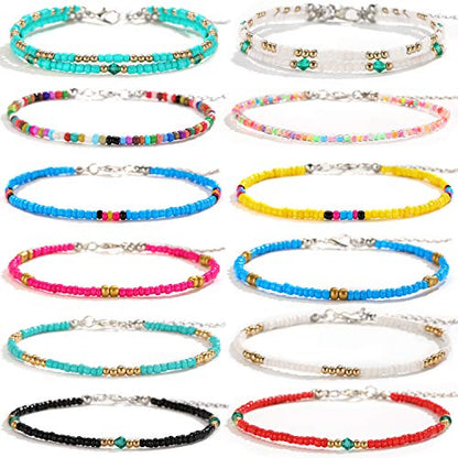 XIJIN 8Pcs Handmade Beaded Anklets for Women Boho Colorful Beads Ankle Bracelets Adjustable Foot Anklet Set - color: D