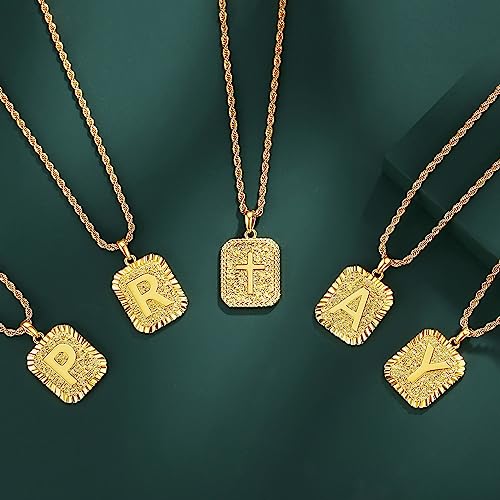 ASUWISH Gold Initial Necklaces for Men and Women, 18K Gold Plated Letter A-Z Cross Pendant with Adjustable Rope Chain, Letter Necklace for Women and Men - color: J, style: Gold