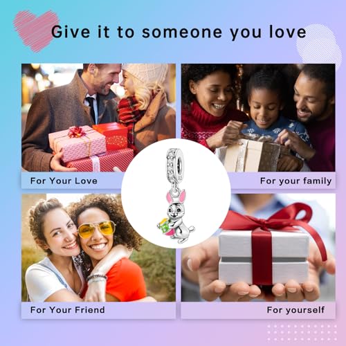 LUXILLA Charms for Bracelets & Necklace 925 Sterling Silver Charms Elephant Happy Birthday Charm Fit for Valentine's Day Mother's Day Jewelry Gift for Women - color: Easter Bunny Charm