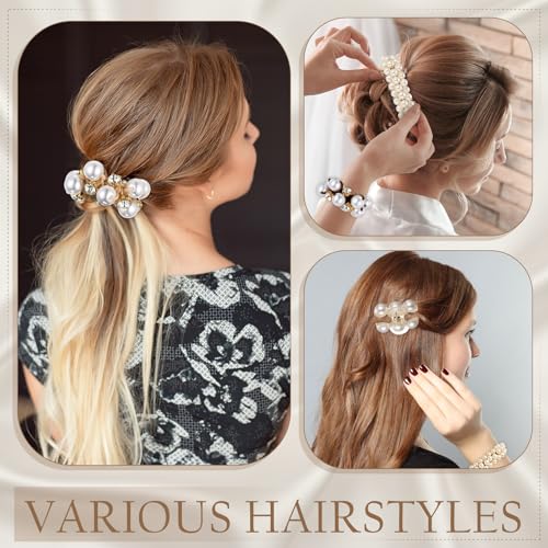 12 Pcs Pearl Hair Claw Clips Pearl Hair Ties Set for Women Girls Elastic Scrunchies Barrette Clamps Thick Thin Tousle Ponytail Holder Accessories Fashion Boho Bride Bachelorette Party Wedding