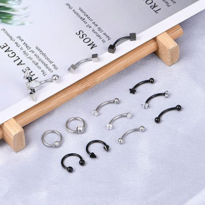 Anicina Rook Curved Barbell Piercing Jewelry Surgical Steel Rook Earrings Eyebrow Rings for Women Horseshoe Rook Eyebrow Septum Piercing Hoop 16G Silver Black - color: A1- black silver- 10mm