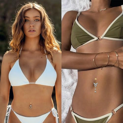 9PCS Belly Button Ring Dangle Stainless Steel Belly Rings 14G 1.6MM Belly Piercing Cute Navel Ring Piercing Jewelry Belly Ring for Women - color: 9PC Gold Set