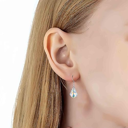 Austrian Crystal Baroque Drop Dangle Earrings for Women 925 Sterling Silver Hook Hypoallergenic Jewelry - color: Aurora Borealis
