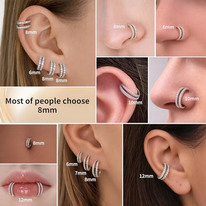 20/16G CZ Hinged Nose Rings Hoop, 316L Surgical Stainless Steel Cartilage Earring, Septum Clicker Ring, Daith Helix Rook Tragus Conch Lip Lobe Piercing Jewelry - color: A Silver Double Open Ring with Blue Silver CZ, size: 1pc 20 Gauge 6mm