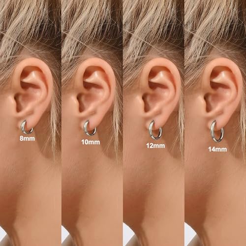 Silver Gold Hoop Earrings for Women Men, 316L Surgical Stainless Steel Huggie Hoop Earrings Set Hypoallergenic Small Cartilage Earrings Lightweight Hoop Earrings Huggie Set - color: 4 Pair Small Silver-8/10/12/14mm