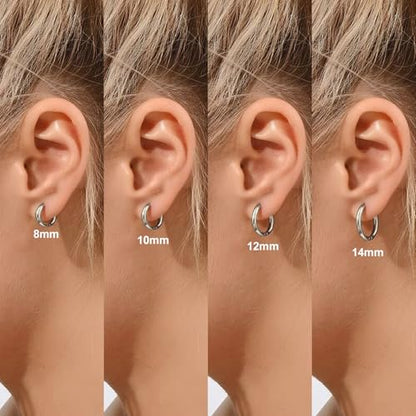 Silver Gold Hoop Earrings for Women Men, 316L Surgical Stainless Steel Huggie Hoop Earrings Set Hypoallergenic Small Cartilage Earrings Lightweight Hoop Earrings Huggie Set - color: 4 Pair Small Silver-8/10/12/14mm