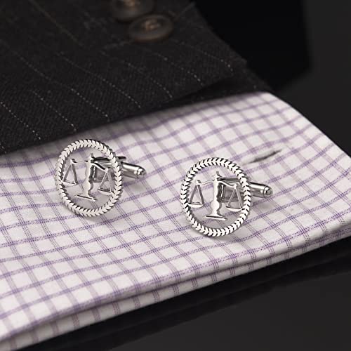 TINGKU Attorney Lawyer Cufflinks and Tie Clip for Men Gifts Scales of Justice Cuff links Tie Clasp Father in Law Enforcement Suit Shirt Jewelry - style: Cufflinks Silver