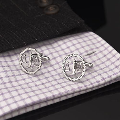 TINGKU Attorney Lawyer Cufflinks and Tie Clip for Men Gifts Scales of Justice Cuff links Tie Clasp Father in Law Enforcement Suit Shirt Jewelry - style: Cufflinks Silver