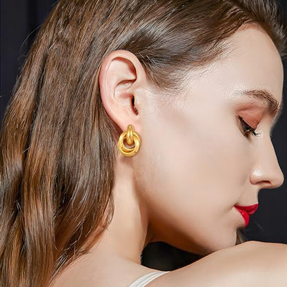 Gold Chunky Earrings for Women Geometric Knot Link Drop Dangle Earrings 14K Gold Plated Statement Earrings Trendy Gold Jewelry - color: Style 6-Gold