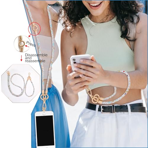 Crystal Phone Strap Crossbody Rhinestone Anti Theft Layered Strap Crossbody Gold Metal Buckles Cell Phone Neck for Women (Colour) - color: Colour