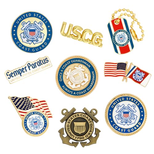 Officially Licensed U.S. Coast Guard Pin - color: Set of 9 pins Gold Plated, size: 9pc Set