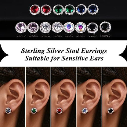 MILACOLATO Cubic Zirconia Stud Earrings 18K White Gold Plated Sterling Silver Post Birthstone Earrings 10MM Round Simulated Diamond Halo Studs Dance Competition Earrings for Women Hypoallergenic, Clear CZ