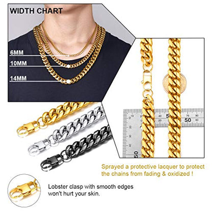 GoldChic JEWELRY Chunky Cuban Chains for Men,Stainless Steel Cuban Chain Necklace, Venetian Chain Curb Chain Hip Hop Jewelry,4/6/9/12/14mm Width,14-30 inch Length, Black/Gold Plated/Silver - color: Gold, size: 20"(51cm), style: Cuban Chain-14MM width
